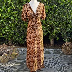 Nasty Gal Womens Leopard Side Slit Flowy Dress sz 4